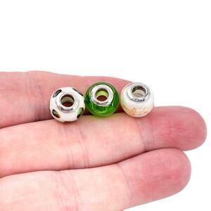 Vintage Chrysalis Sterling Silver 925 Lot of 3 Green White Glass Spacer Beads